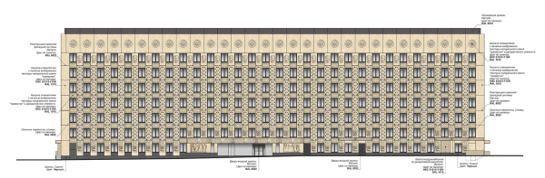 The city clinic #23 named after Ippolit Davydovsky. Reconstruction of Building 4. Facade 1. View from the Yauzskaya Street Copyright: Project  SPEECH