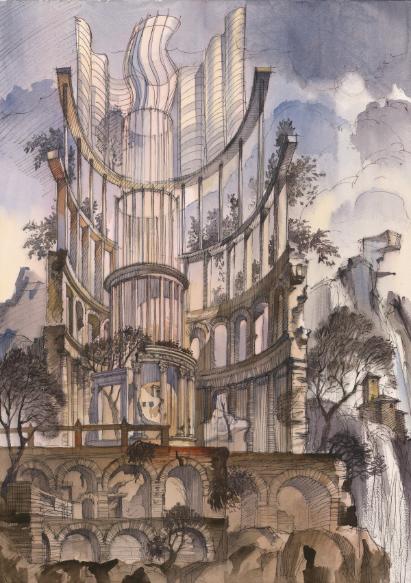 The Imprint of the Future. Architectural fantasy inspired by Piranesi etching “Altra veduta del tempio della Sibilla in Tivoli” Copyright:  Sergey Tchoban