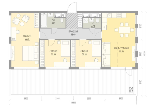 An apartment with a terrace, 4, S=143,86 square meters Copyright:  “Perfect Apartments” A-Len