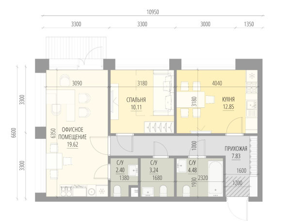 An office apartment 1, S=60,53 square meters Copyright:  “Perfect Apartments” A-Len
