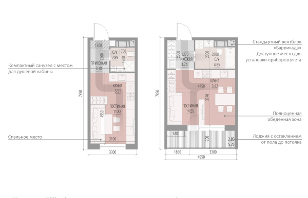 Class “COMFORT”, a studio, S=21.41 square meters, S=29,82 square meters Copyright:  “Perfect Apartments” A-Len