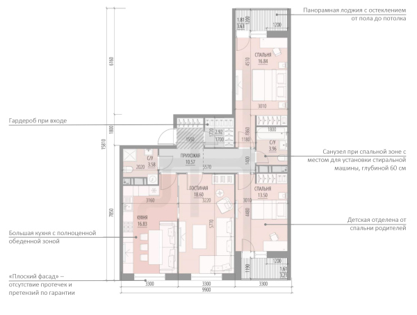 Class “COMFORT”, 3K, S=93.63 square meters Copyright:  “Perfect Apartments” A-Len