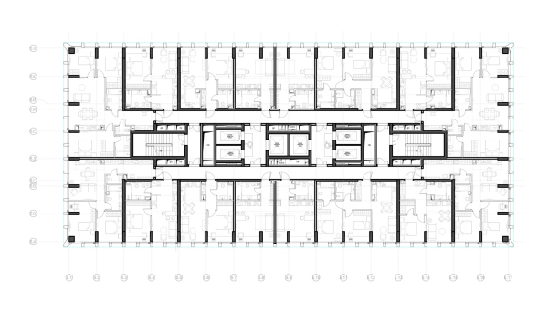 Plan of the standard floor. MOD housing complex. The project Copyright:  Kleinewelt Architekten