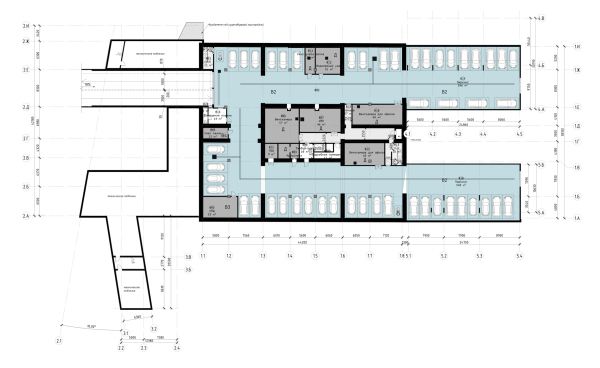 The Beetle office center. Stage 2. Plan of the -1st floor at -3.800 elevation Copyright:  KPLN