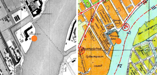 “Krasin” housing complex. Detailed plan of St. Petersburg by Major General Schubert 1828, plan of Leningrad 1934 Copyright: © Studio 44