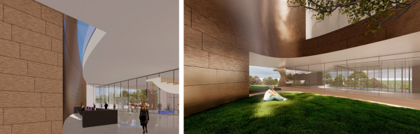 Архитектурная концепция музея современного искусства в Уфе. Интерьер вестибюля, внутренний дворик © TOTEMENT/PAPER