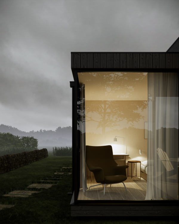 Проект модульного жилого дома с тремя спальнями © Rhizome, Woodcastor
