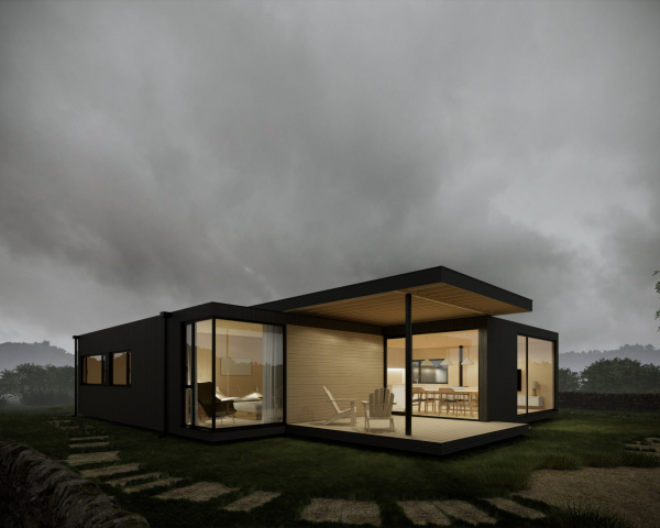 Проект модульного жилого дома с тремя спальнями © Rhizome, Woodcastor