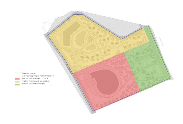 Sports Palace in Derbent. The layout of functional zoning of the territory Copyright:  ASADOV architects
