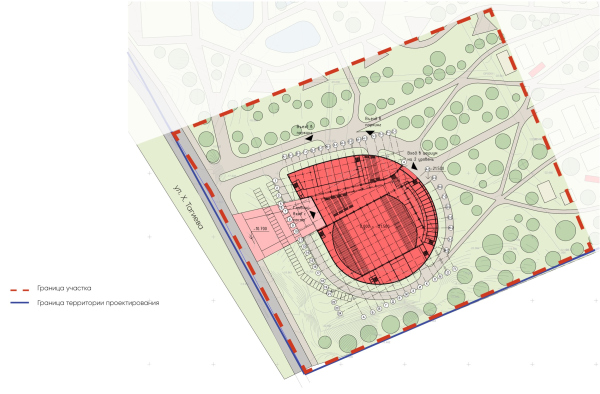 Дворец спорта в г. Дербенте. Схема генплана Дворца спорта © Архитектурное бюро ASADOV