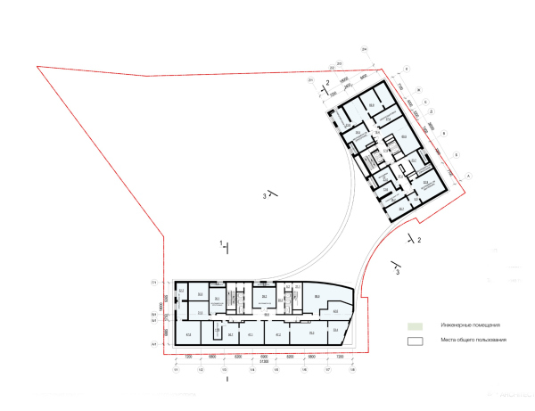 The architectural concept of the multifunctional housing complex. Plan of the technical floor Copyright:  + Architects