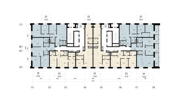 Архитектурная концепция многофункционального жилого комплекса. Корпус А. План 11-16 этажа © Т+Т Architects