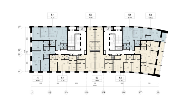 Архитектурная концепция многофункционального жилого комплекса. Корпус А. План 17-22 этажа © Т+Т Architects