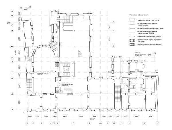 Restoration and modernization of the Mayakovsky Public Library. Plan of the 1st floor Copyright:  Studio 44
