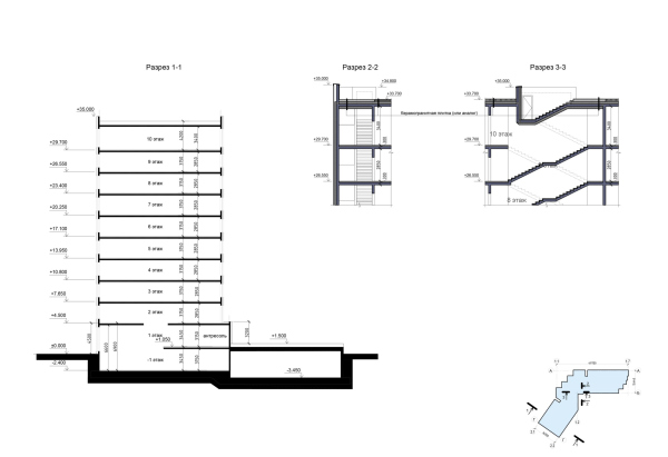 Hotel in Krasnoselsky district. Section view 1-1 Copyright:  GAFA Architects