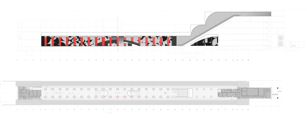 The plan and the cross-section view of the platform. Ostrov Mechty (“Dream Island”) metro station. A competition ptroject 2022 Copyright:  TOTEMENT/PAPER