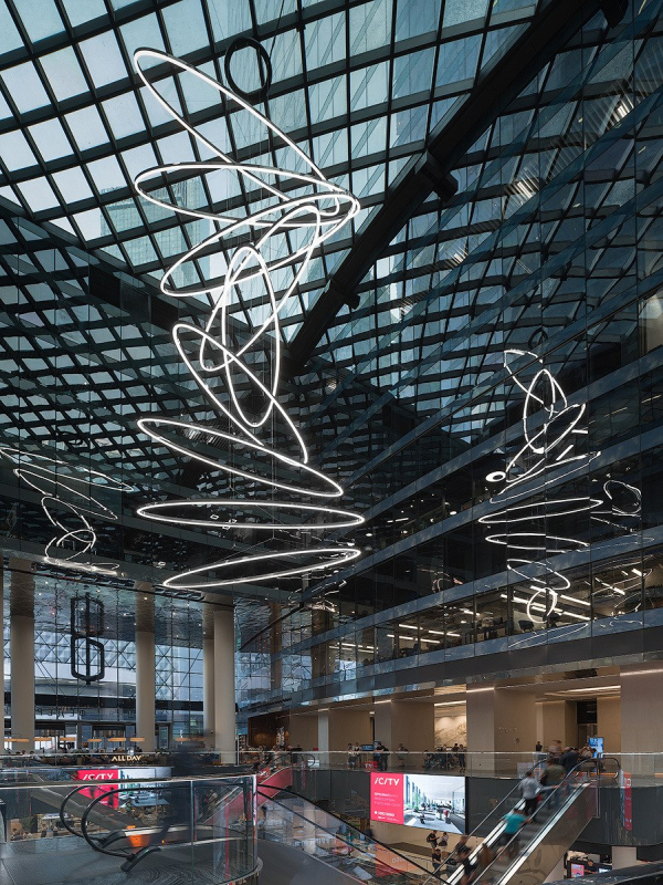 The light installation in the atrium of the Federation Tower Copyright: Photograph  Dmitry Chebanenko