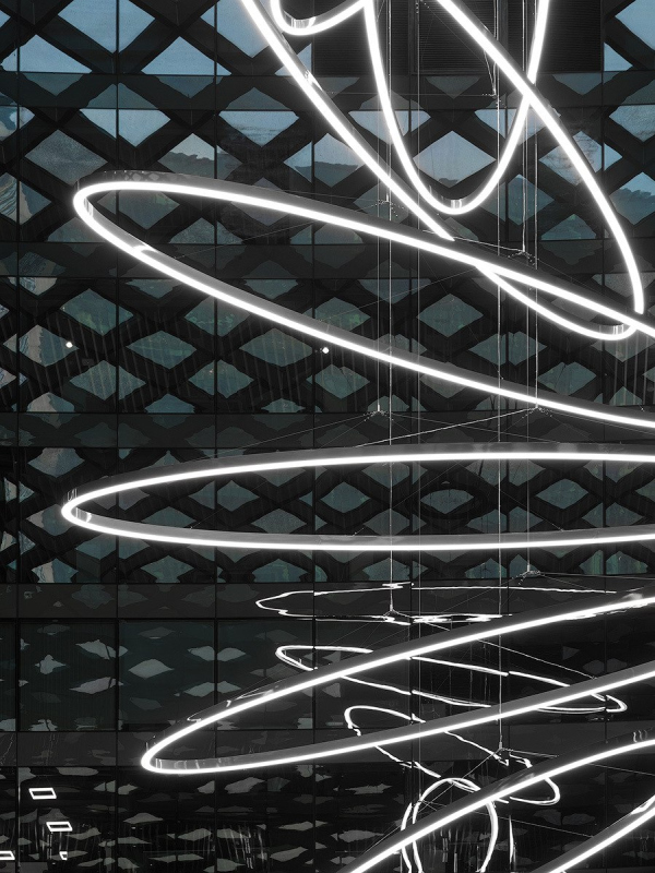 The light installation in the atrium of the Federation Tower Copyright: Photograph  Dmitry Chebanenko