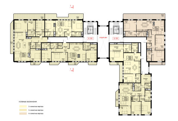 The housing complex at Akademika Koroleva Street, 3. Plan of the 3 floor. Copyright:  Liphart Architects