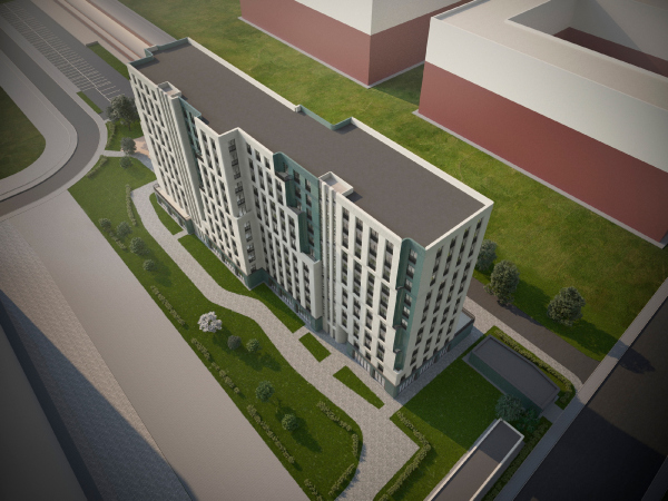 The Parfenovskaya 1 housing complex. Panorama view from the southwest Copyright:  Liphart Architects