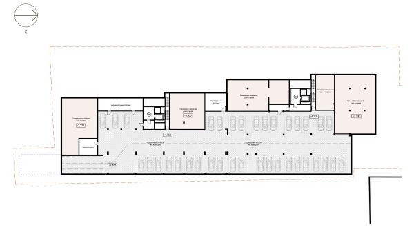 The Parfenovskaya 1 housing complex. Plan of the basement floor at the -4.100 elevation Copyright:  Liphart Architects