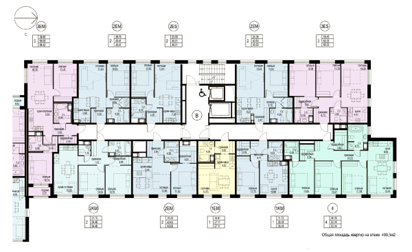 The Parfenovskaya 1 housing complex. Section B. Plan of the standard floor Copyright:  Liphart Architects