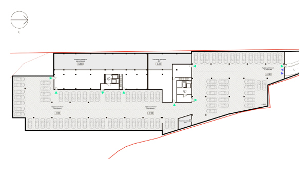 The Mitrofanyevskaya housing complex. A simplified plan of the basement with a parking garage at the -4.100 elevation Copyright:  Liphart Architects