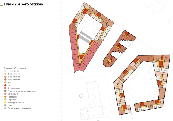 Plan of the 2nd and 3rd floor. The multifunctional complex in Omsk Copyright: © ASADOV architects