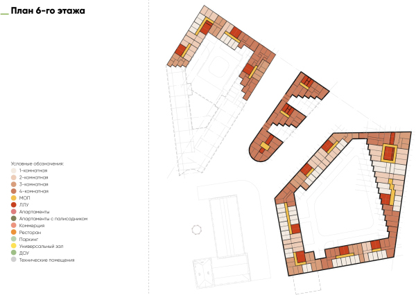 Plan of the 6th floor. The multifunctional complex in Omsk Copyright:  ASADOV architects