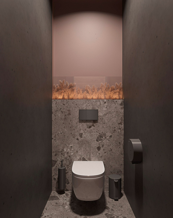 Reconstruction of the Rostselmash plant. Showroom. Visualization of the bathroom stall. Copyright:  ASADOV Architects