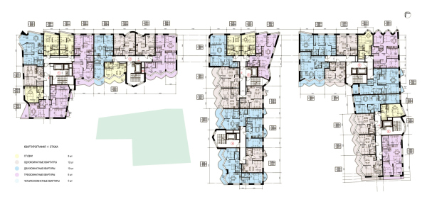 The housing complex on Kalinina Street. Plan of the 4 floor Copyright:  Liphart Architects