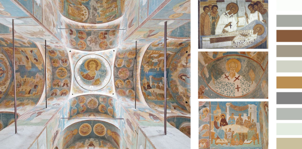 Ferapontovo village: the Northern Russian Thebaid. The color set of the project. Frescoes by Dionisy Copyright: Photo provided by APRELarchitects