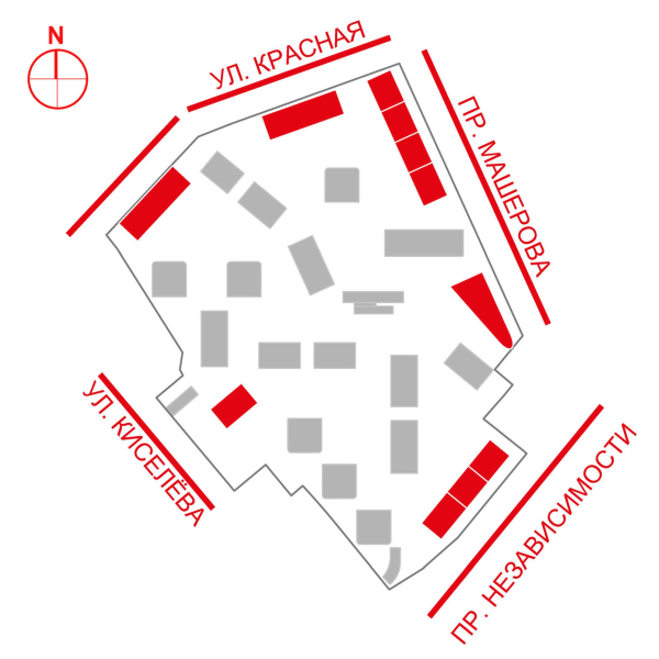 Orientation of the development along the planning axis. The Depo housing complex in Minsk, intermediate architectural concept, 2019 Copyright:  Sergey Skuratov ARCHITECTS