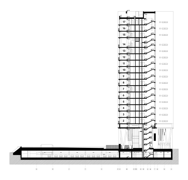 Section view 3-3. Residential Complex on Odesskaya Street in Nizhny Novgorod Copyright:  Ostozhenka Architects