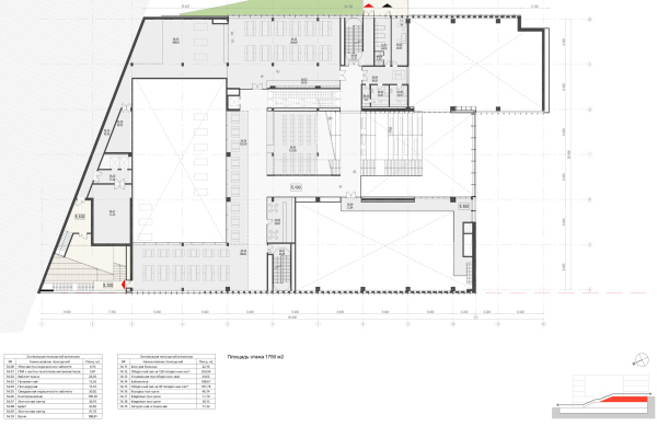 Moscow Gymnasium #1. Schematic plan of the mezzanine of the 1st floor at 5.100 elevation Copyright:  Sergey Skuratov ARCHITECTS