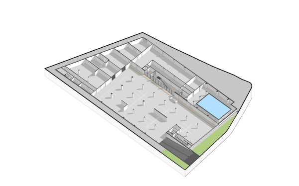 Moscow Gymnasium #1. Axonometry of the -1st floor Copyright:  Sergey Skuratov ARCHITECTS