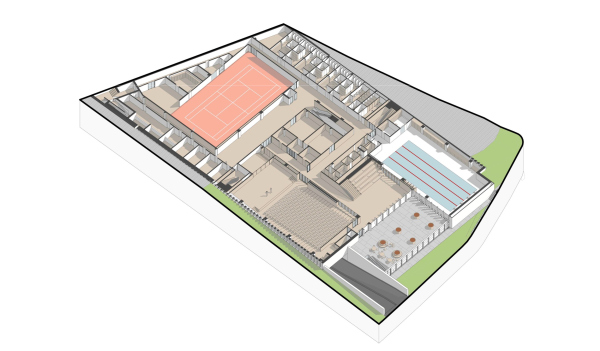 Moscow Gymnasium #1. Axonometry of the 1st floor Copyright:  Sergey Skuratov ARCHITECTS