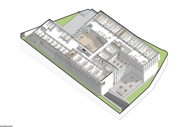 Moscow Gymnasium #1. Axonometry of the 3rd floor Copyright:  Sergey Skuratov ARCHITECTS