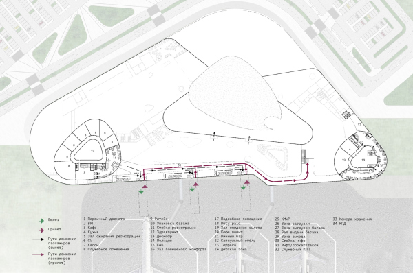 New passenger terminal of the Caucasus airport. The competition project. Plan Copyright:  KPLN 