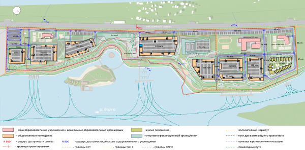 Architectural concept for the comprehensive development of the Grebnoy Canal embankment in Nizhny Novgorod. Layout of the 1st floor Copyright:  GORA Architects