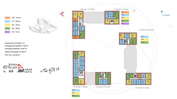 Architectural concept for the comprehensive development of the Grebnoy Canal embankment in Nizhny Novgorod. Layout plan. Cluster 2. Standard floors Copyright:  GORA Architects