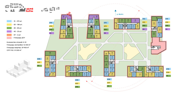 Architectural concept for the comprehensive development of the Grebnoy Canal embankment in Nizhny Novgorod. Layout plan. Cluster 2 Copyright:  GORA Architects