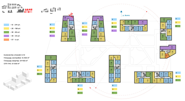 Architectural concept for the comprehensive development of the Grebnoy Canal embankment in Nizhny Novgorod. Layout plan. Cluster 3. Standard floor Copyright:  GORA Architects