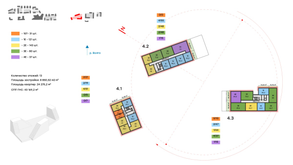 Architectural concept for the comprehensive development of the Grebnoy Canal embankment in Nizhny Novgorod. Layout plan. Cluster 4. 11th floor Copyright:  GORA Architects