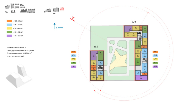 Architectural concept for the comprehensive development of the Grebnoy Canal embankment in Nizhny Novgorod. Layout plan. Cluster 6. 2nd foor Copyright:  GORA Architects