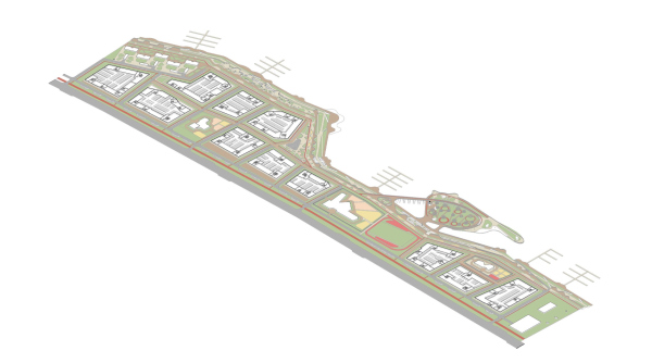 Architectural concept for the comprehensive development of the Rowing Channel waterfront in Nizhny Novgorod. Section view on the first floor Copyright:  ASADOV Architects