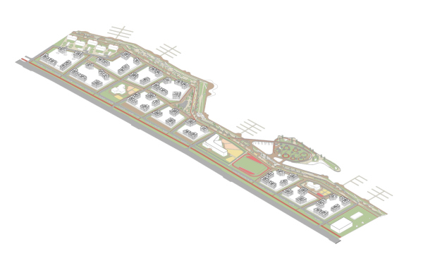 Architectural concept for the comprehensive development of the Rowing Channel waterfront in Nizhny Novgorod. Section view on the standard floor Copyright:  ASADOV Architects