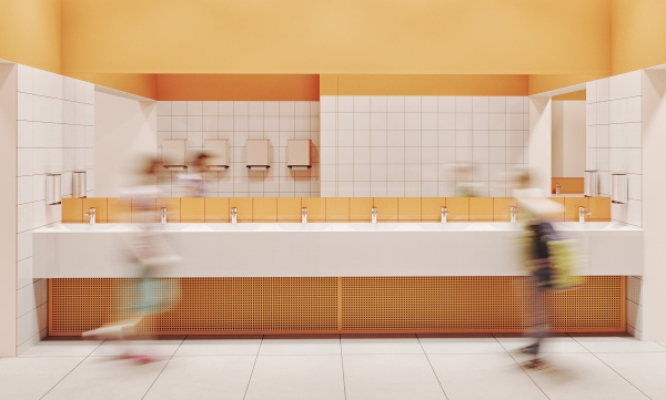 The hand washing zone next to the canteen. 3D render Copyright:  ASADOV Architects