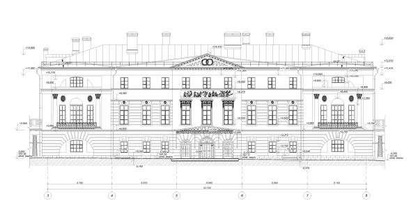 Reconstruction of the Bobrinsky House. The main building. facade in axes 3-8 Copyright: � MB-project