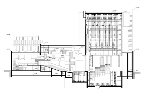 A reconstruction ptoject. Longitudinal section. Satz Children Music Theater Copyright: � MB-project